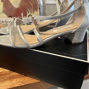 Nina New York Silver Glitter Strappy Heels Size 9 Formal Dress Sandals